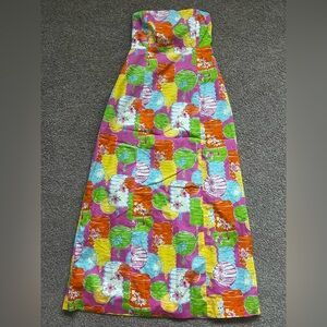Lilly Pulitzer Vintage Strapless Maxi Dress party lights Chinese lanterns size 4